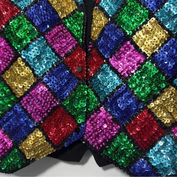JC 001 USA Vintage Rainbow Sequins Show Vest Size L Large